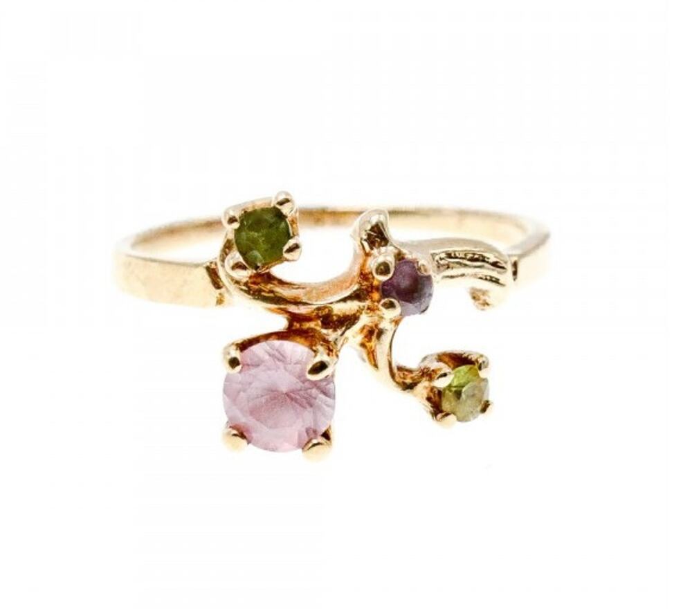 14K Yellow Gold Morganite, Iolite, Peridot & Citrine Ring Size 11